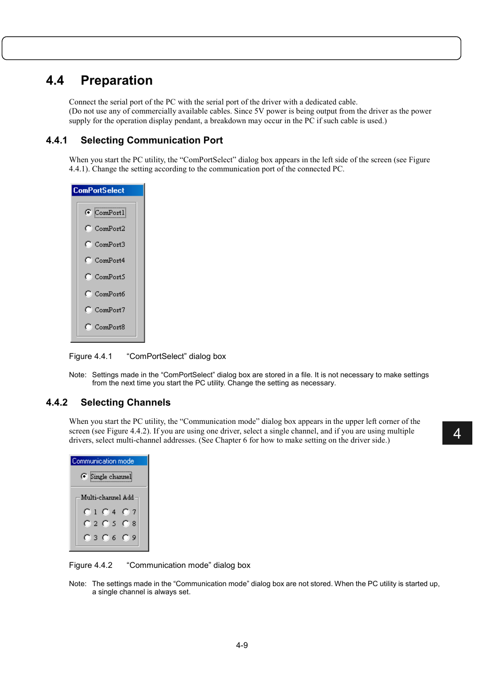 4preparation, 1selecting communication port, 2selecting channels | 4 preparation | Parker Hannifin Dynaserv G2 User Manual | Page 44 / 189