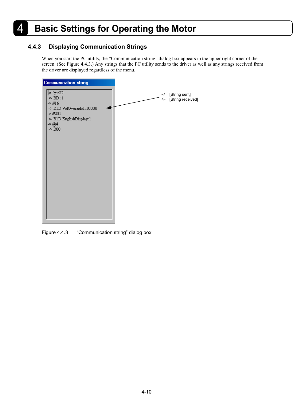 3displaying communication strings, Basic settings for operating the motor | Parker Hannifin Dynaserv G2 User Manual | Page 45 / 189