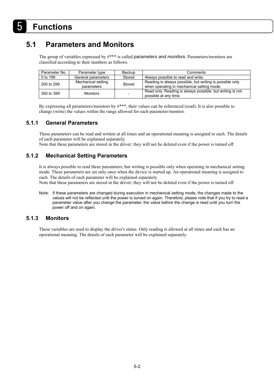 Functions, 1 parameters and monitors | Parker Hannifin Dynaserv G2 User Manual | Page 56 / 189