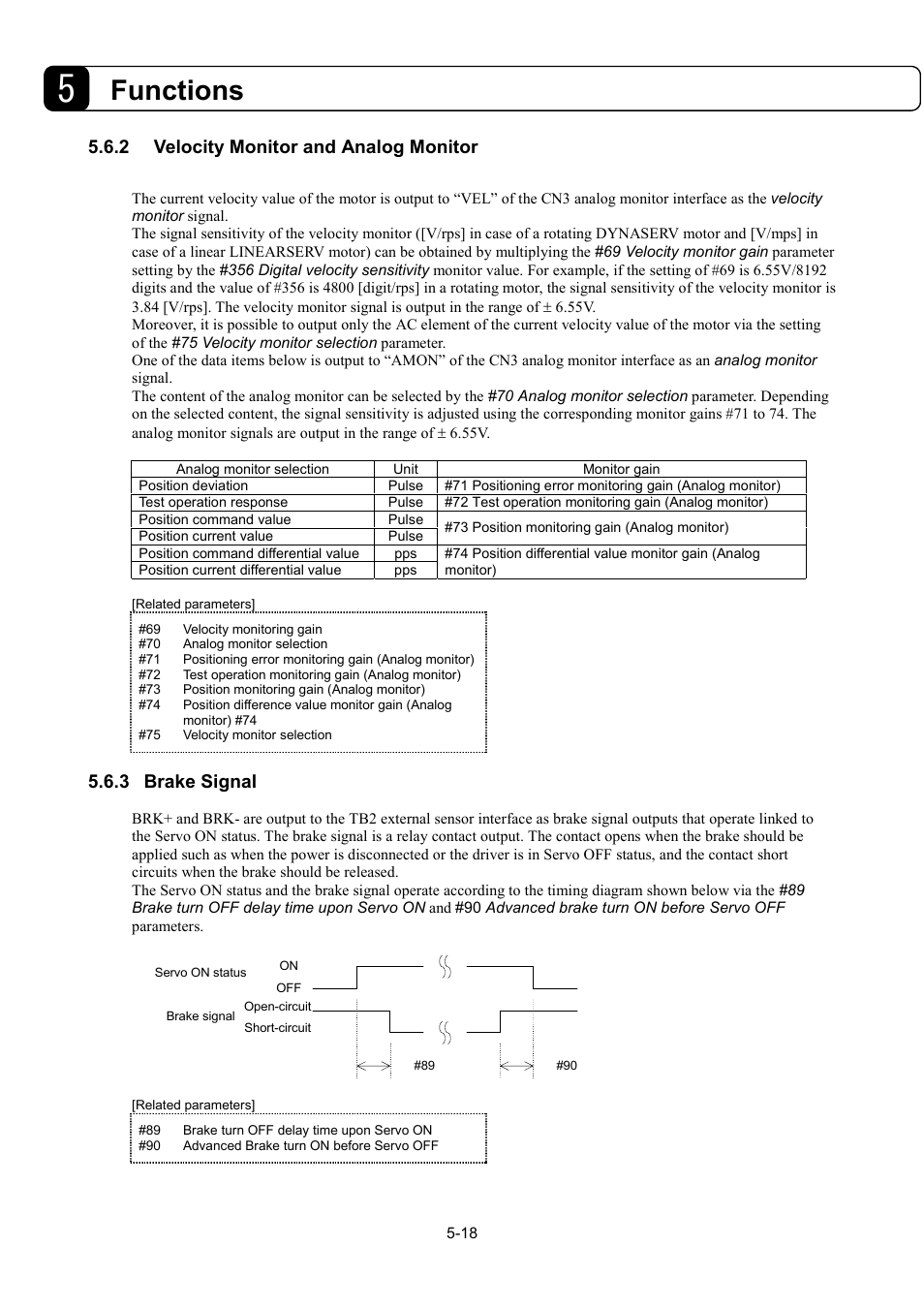 Functions, 2 velocity monitor and analog monitor, 3 brake signal | Parker Hannifin Dynaserv G2 User Manual | Page 72 / 189