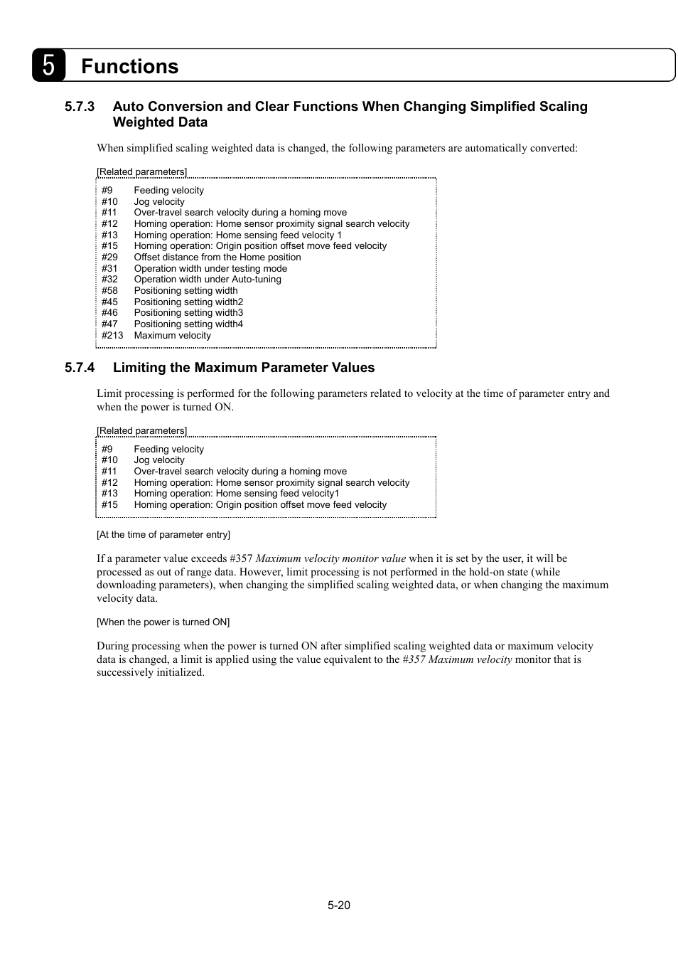 Functions, 4 limiting the maximum parameter values | Parker Hannifin Dynaserv G2 User Manual | Page 74 / 189