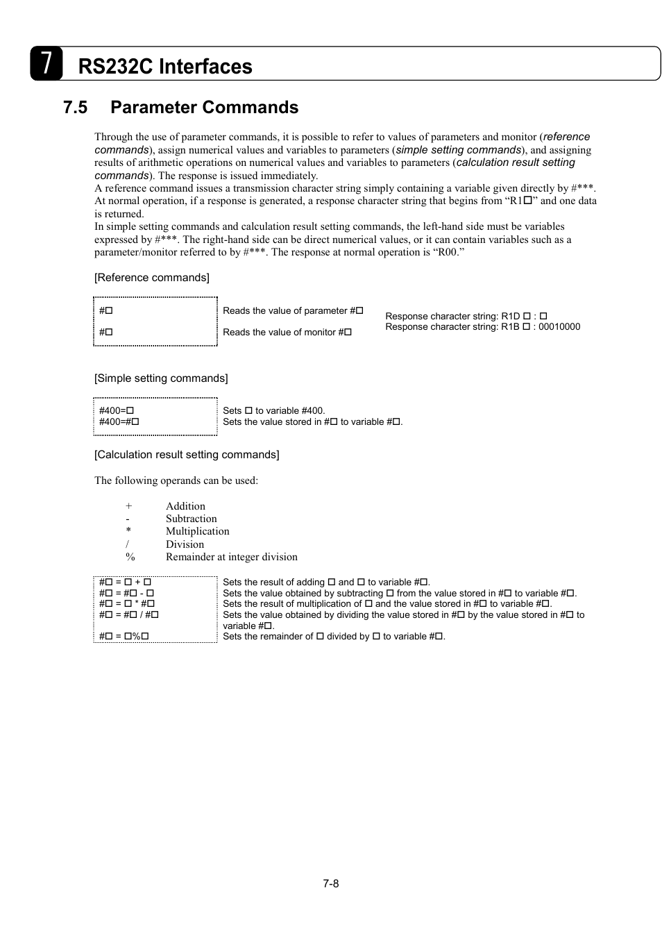 Rs232c interfaces, 5 parameter commands | Parker Hannifin Dynaserv G2 User Manual | Page 92 / 189