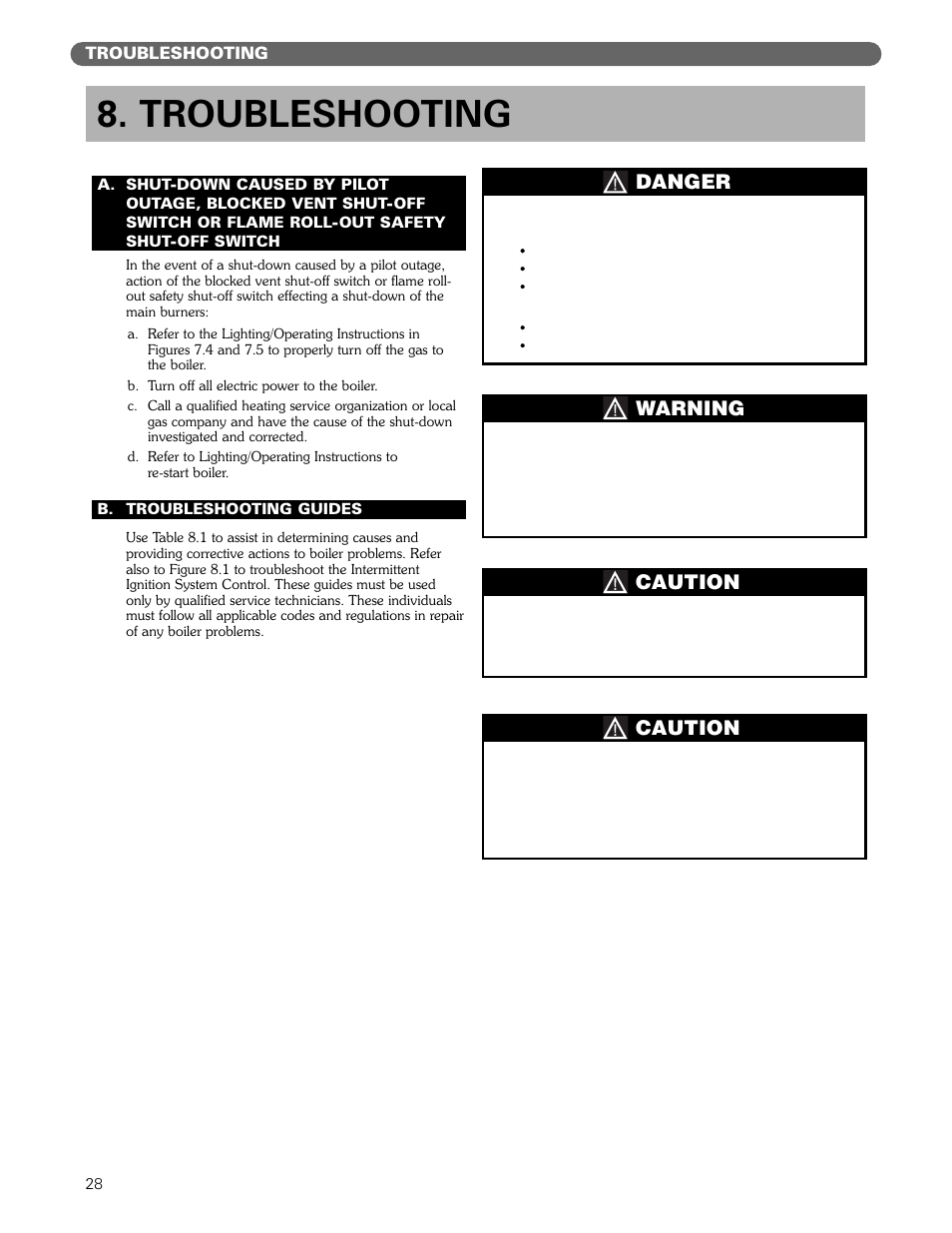 Caution, Warning, Danger | Troubleshooting | PB Heat MIH User Manual | Page 30 / 43