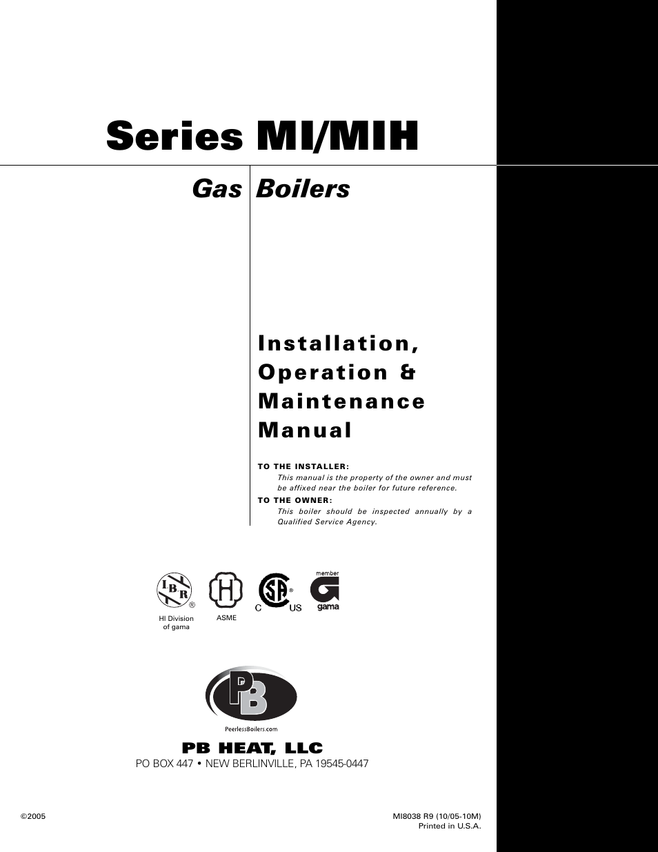 Mi/mih, Series, Boilers | PB Heat MIH User Manual | Page 43 / 43