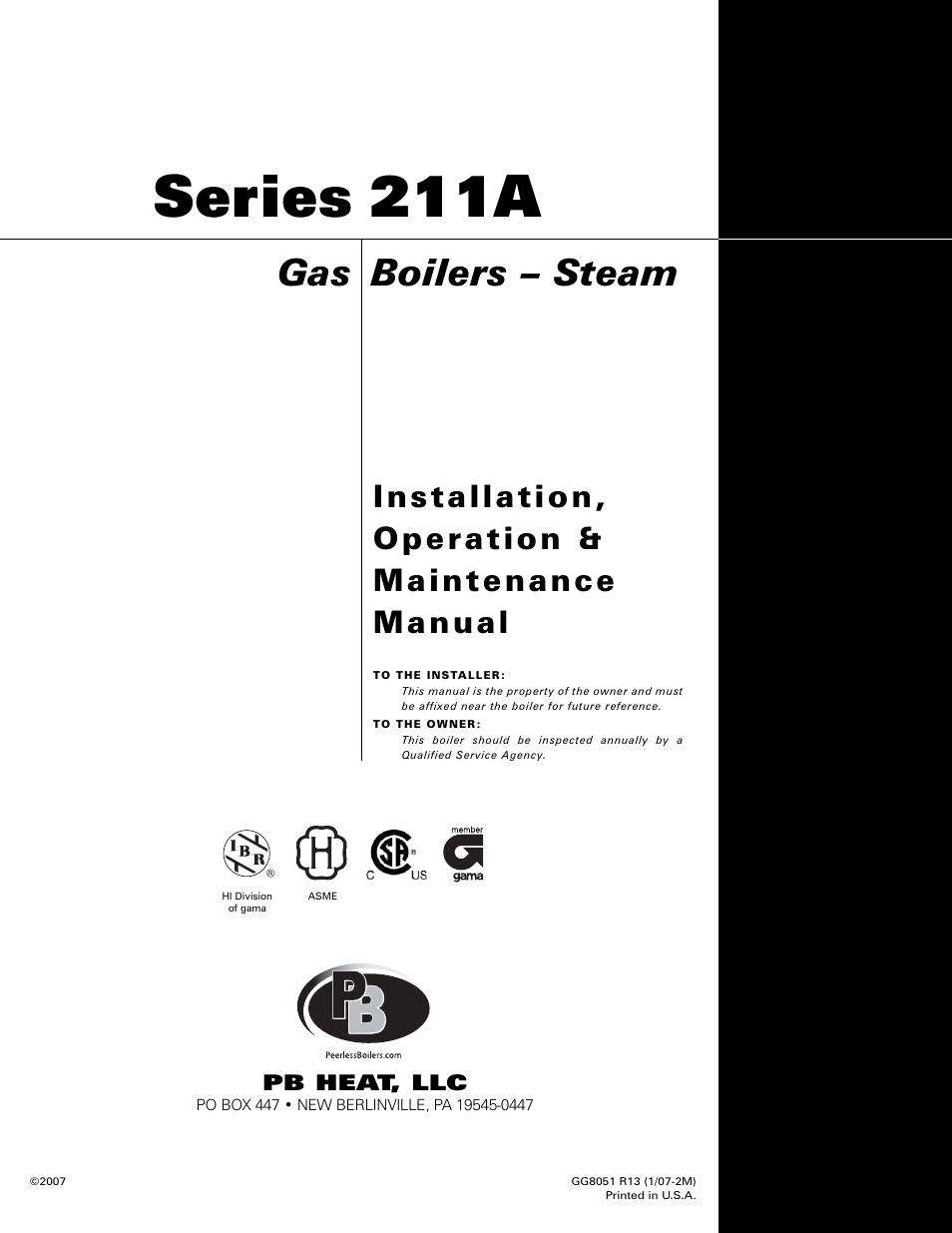 211a, Series, Boilers – steam | PB Heat 211A User Manual | Page 59 / 59