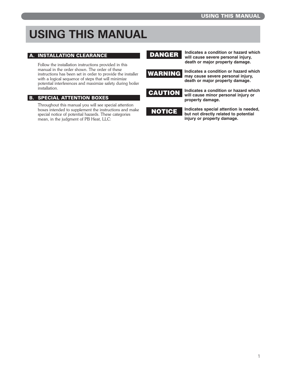 Using this manual | PB Heat WV Series User Manual | Page 3 / 26