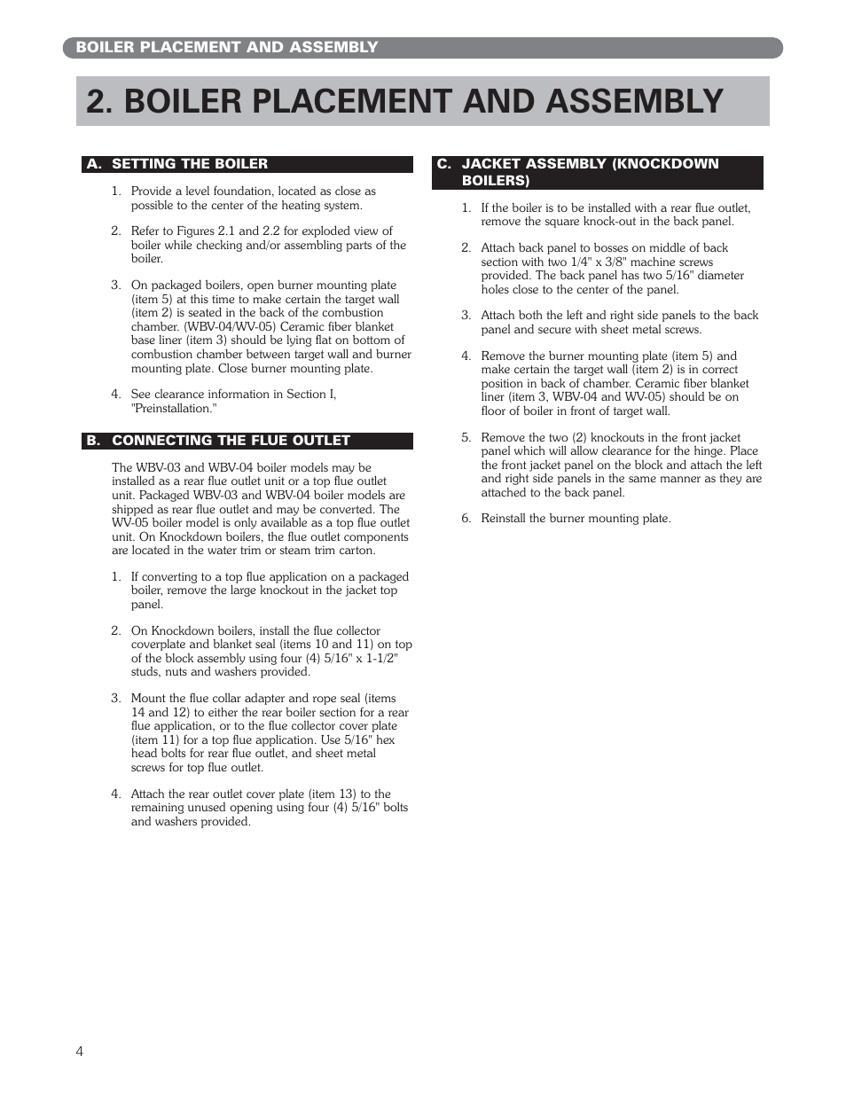 Boiler placement and assembly | PB Heat WV Series User Manual | Page 6 / 26