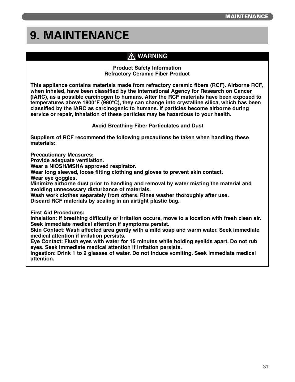 Maintenance | PB Heat MI/MIH series User Manual | Page 33 / 43