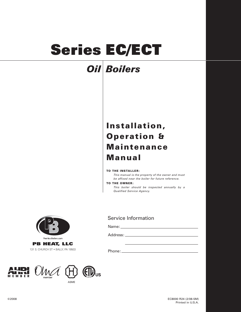 Ec/ect, Series, Boilers | PB Heat EC Series User Manual | Page 27 / 27