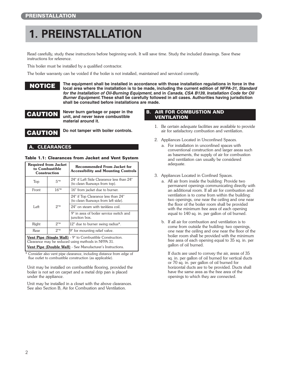 Preinstallation, Notice, Caution | PB Heat EC Series User Manual | Page 4 / 27