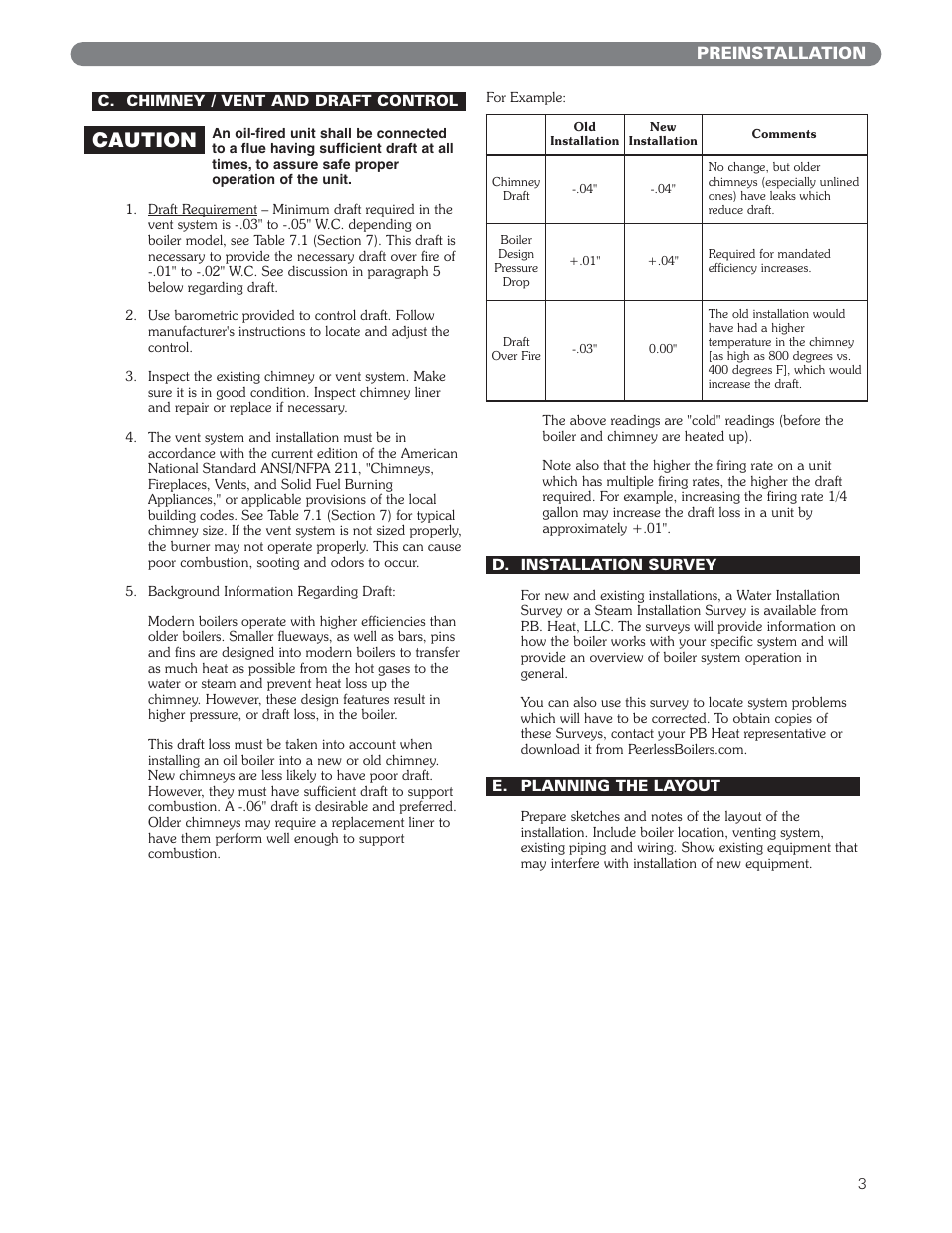 Caution, Preinstallation | PB Heat EC Series User Manual | Page 5 / 27