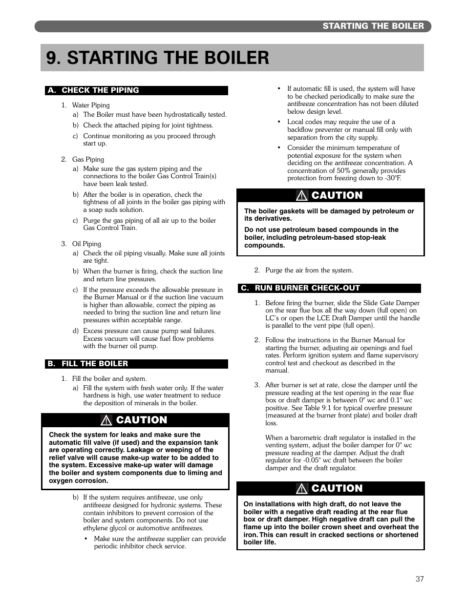 Starting the boiler, Caution | PB Heat Gas/Oil Boilers User Manual | Page 39 / 55