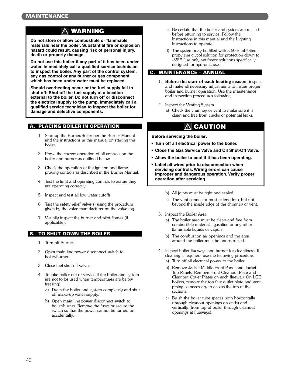 Warning, Caution | PB Heat Gas/Oil Boilers User Manual | Page 42 / 55