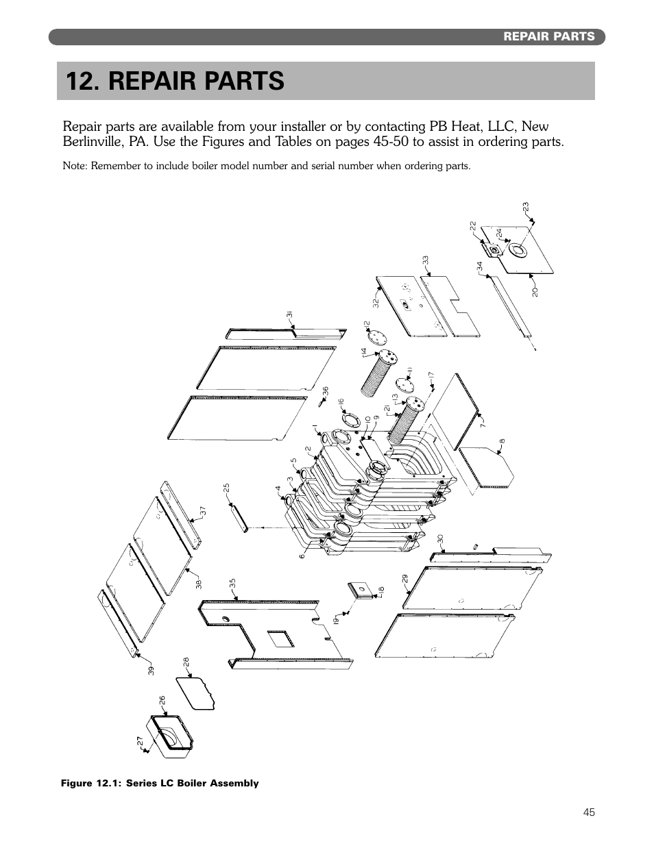 Repair parts | PB Heat Gas/Oil Boilers User Manual | Page 47 / 55