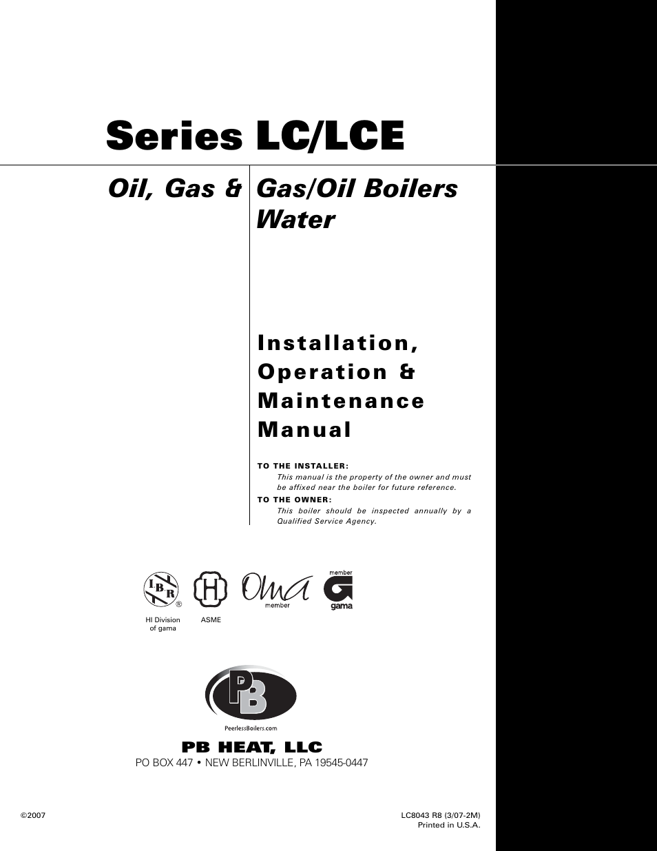 Lc/lce, Series, Gas/oil boilers water | Oil, gas | PB Heat Gas/Oil Boilers User Manual | Page 55 / 55