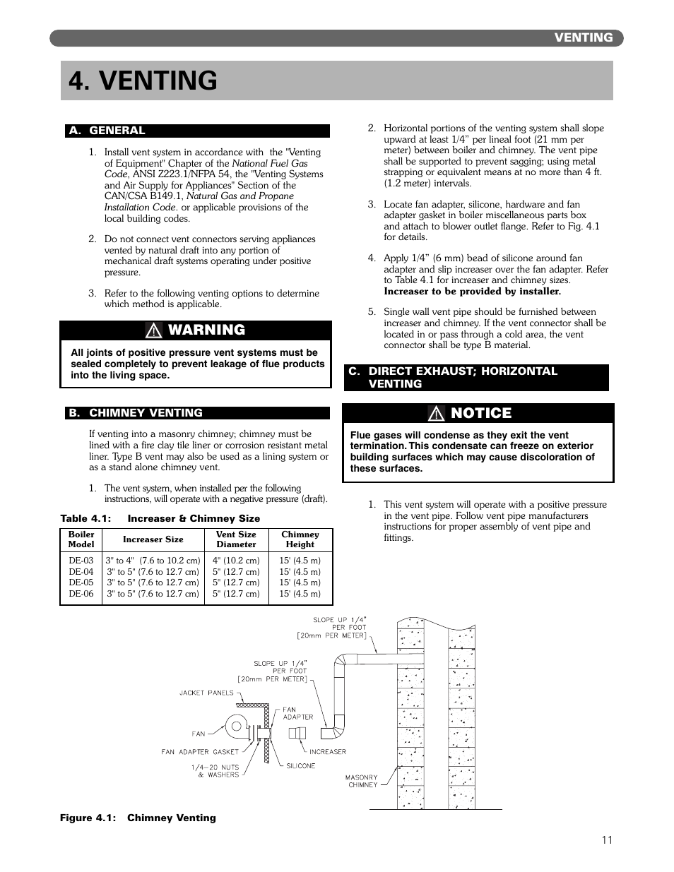Venting, Warning, Notice | PB Heat DE User Manual | Page 13 / 43