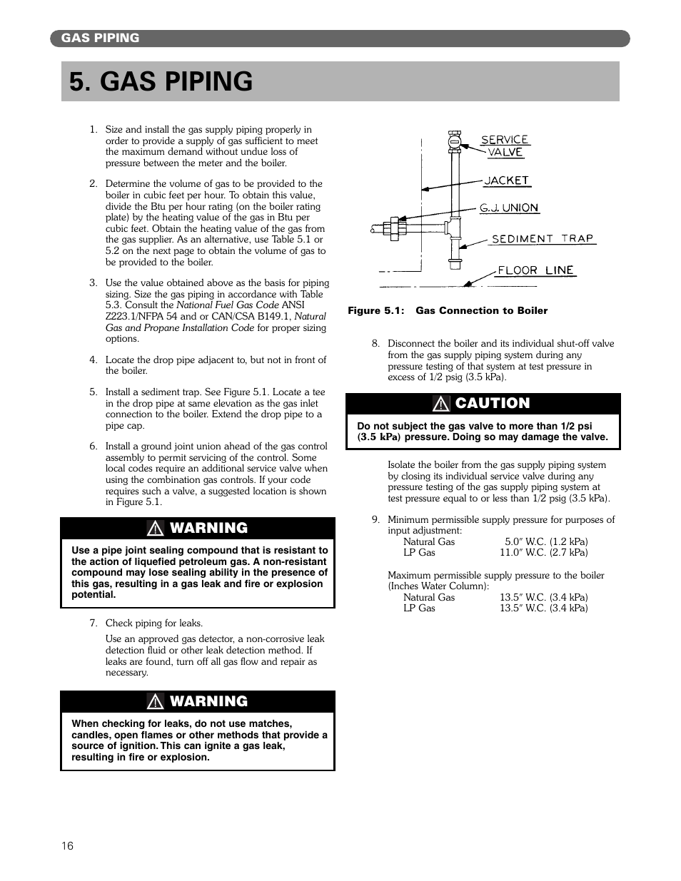 Gas piping, Warning, Caution | PB Heat DE User Manual | Page 18 / 43