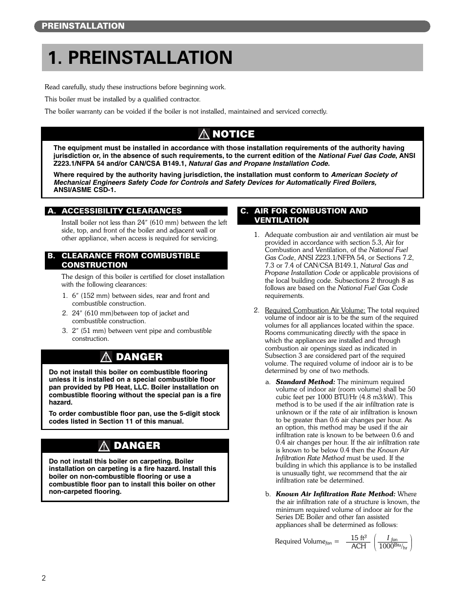 Preinstallation, Notice, Danger | PB Heat DE User Manual | Page 4 / 43