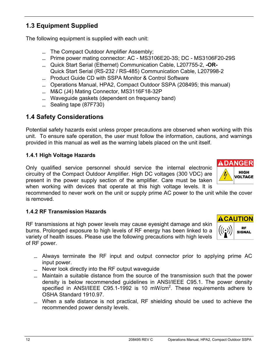 3 equipment supplied, 4 safety considerations | Paradise 205486 REV F User Manual | Page 12 / 142