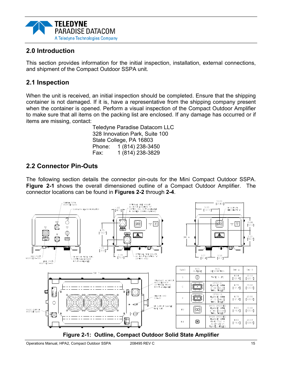 0 introduction, 1 inspection, 2 connector pin-outs | Paradise 205486 REV F User Manual | Page 15 / 142