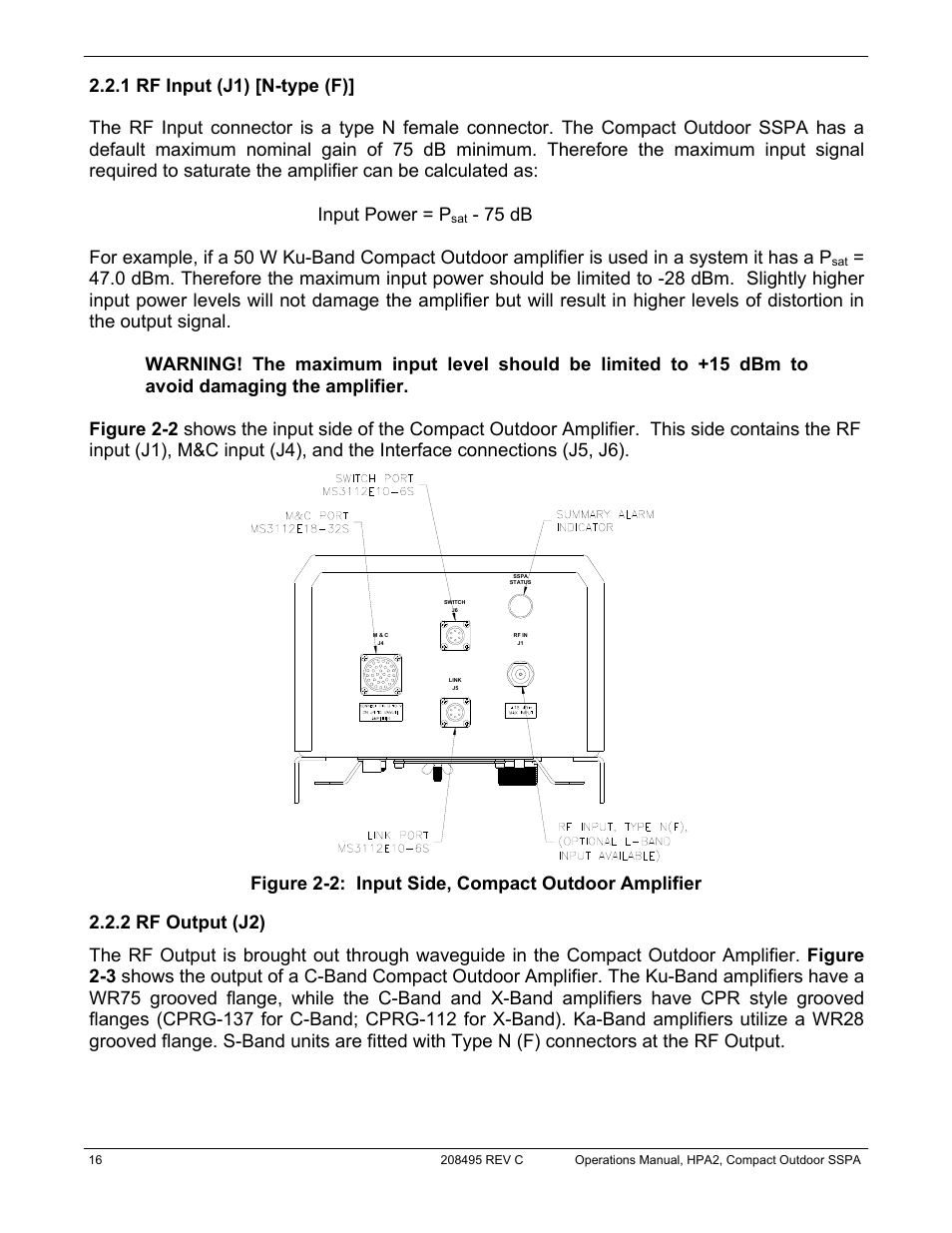 Figure 2-2: input side, compact outdoor amplifier | Paradise 205486 REV F User Manual | Page 16 / 142