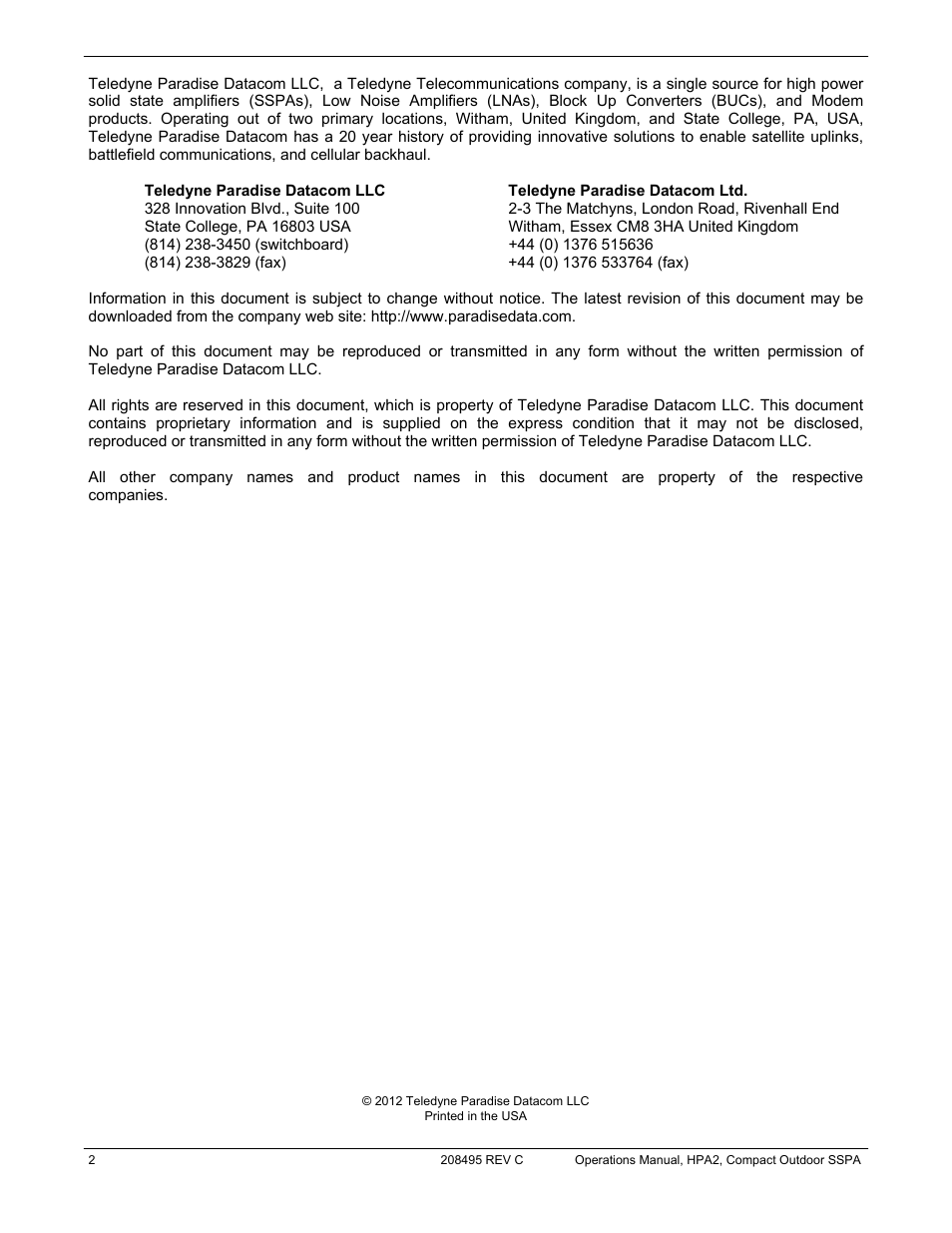 Paradise 205486 REV F User Manual | Page 2 / 142