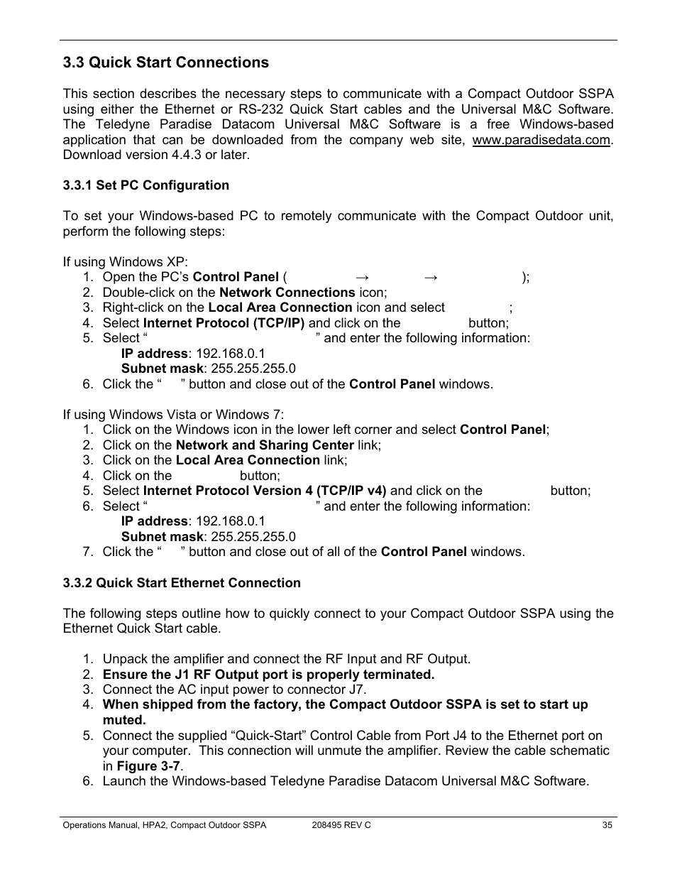 3 quick start connections | Paradise 205486 REV F User Manual | Page 35 / 142