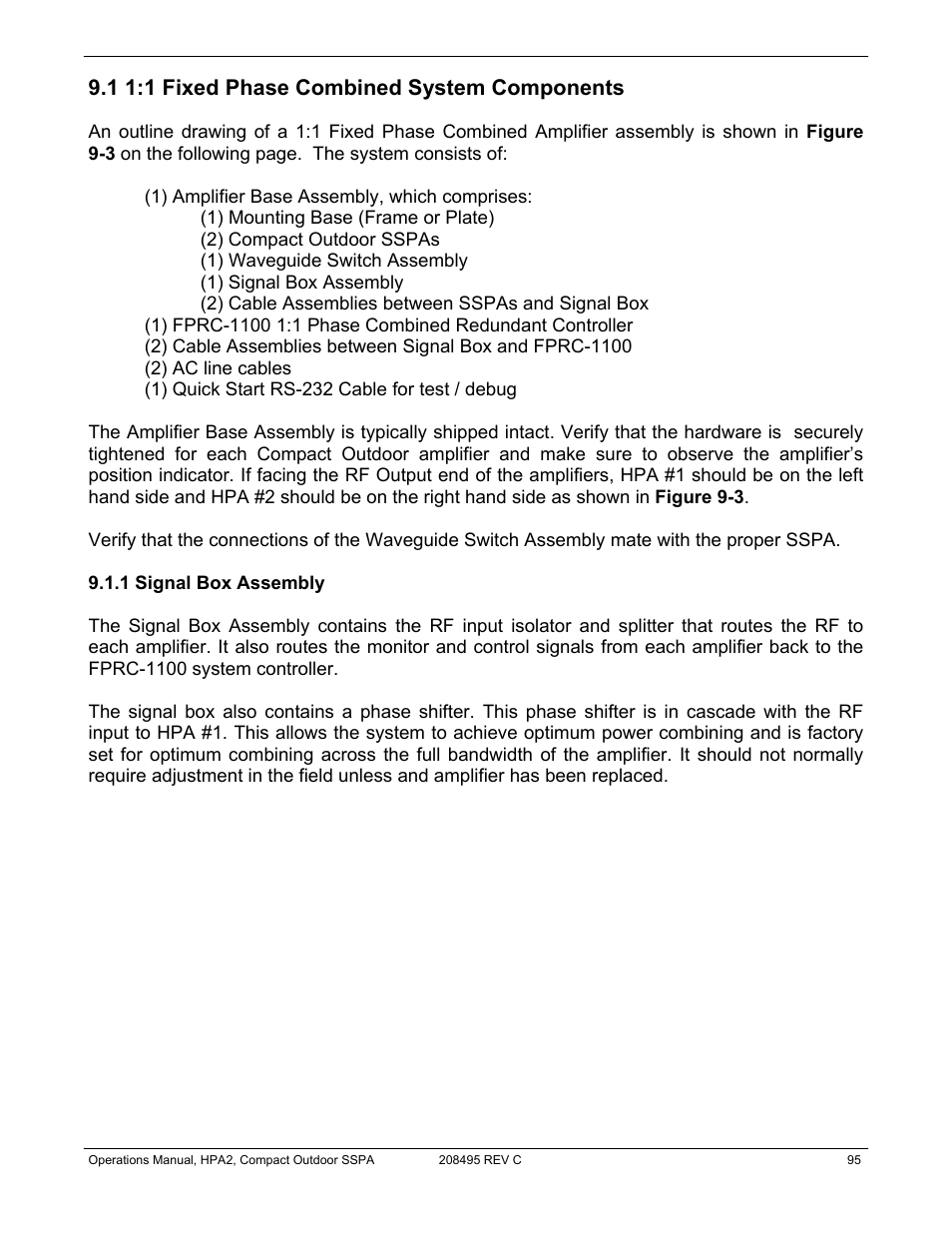 1 1:1 fixed phase combined system components | Paradise 205486 REV F User Manual | Page 95 / 142