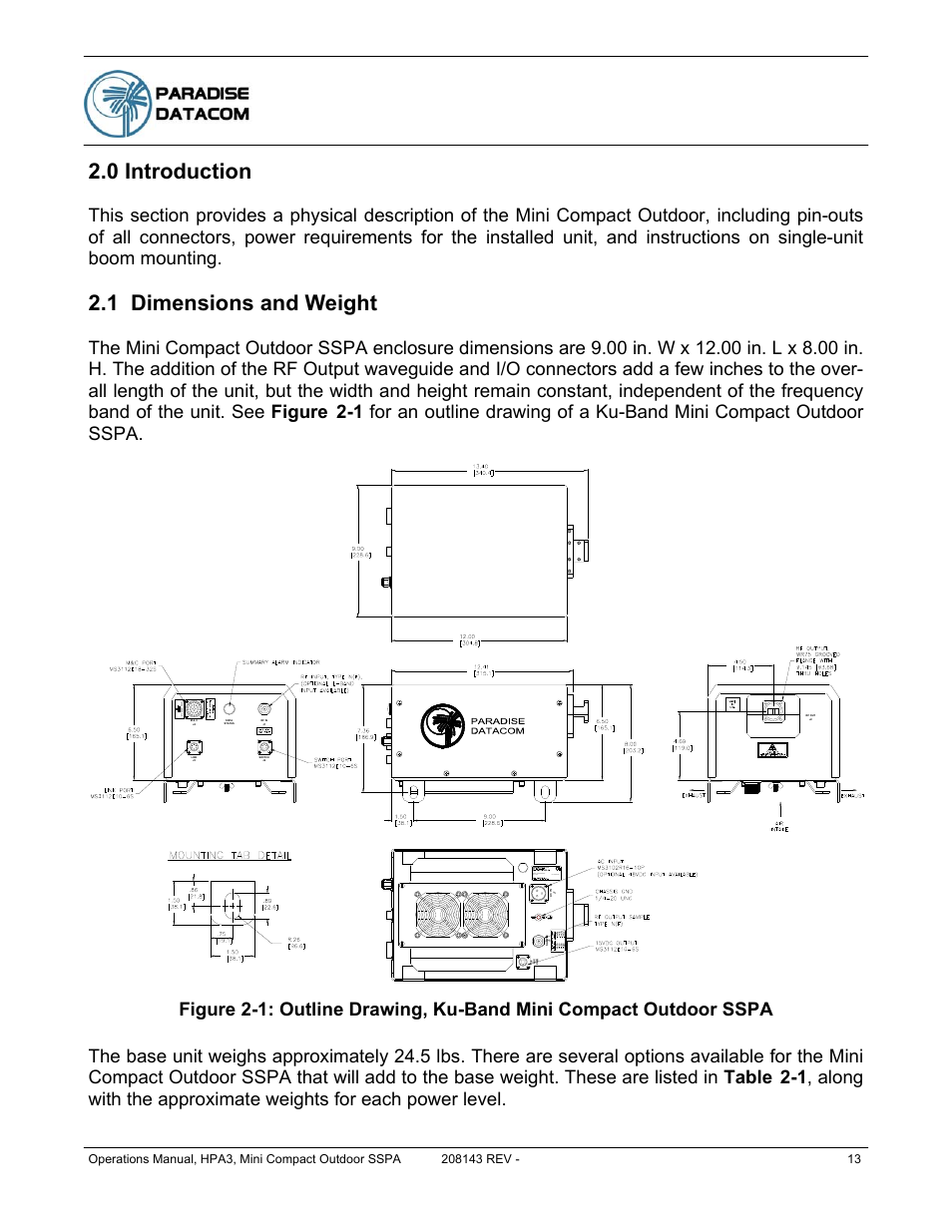 0 introduction, 1 dimensions and weight | Paradise RA 5785 User Manual | Page 13 / 82