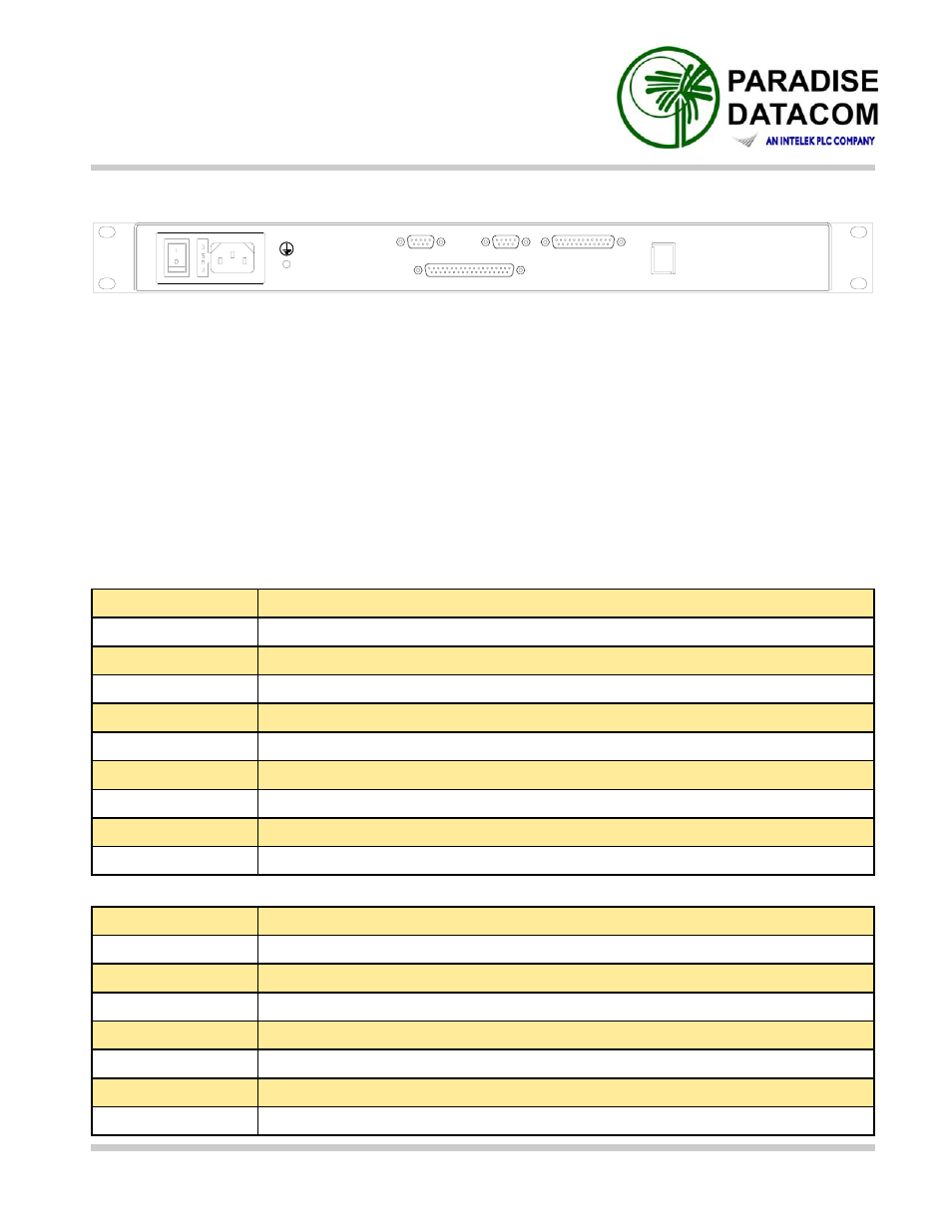 Rear panel connectors and pin identification, Main serial port (j4) pin outs | Paradise RCP2-1000 User Manual | Page 47 / 48