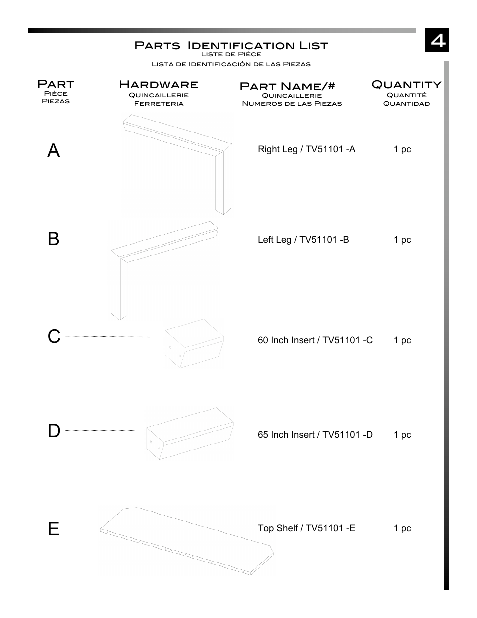 Bc d e | Pinnacle Design TV51101 User Manual | Page 5 / 11