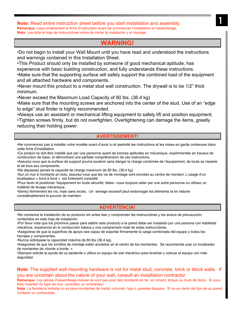 Warning | Pinnacle Design TV26403 User Manual | Page 2 / 7