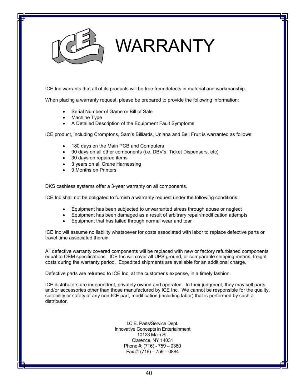 Warranty | Pinnacle Speakers Crane WH6-120-6 User Manual | Page 40 / 40