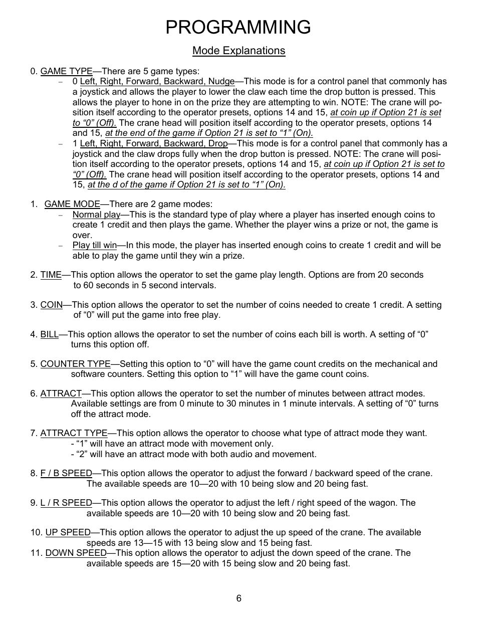 Programming, Mode explanations | Pinnacle Speakers Crane WH6-120-6 User Manual | Page 6 / 40