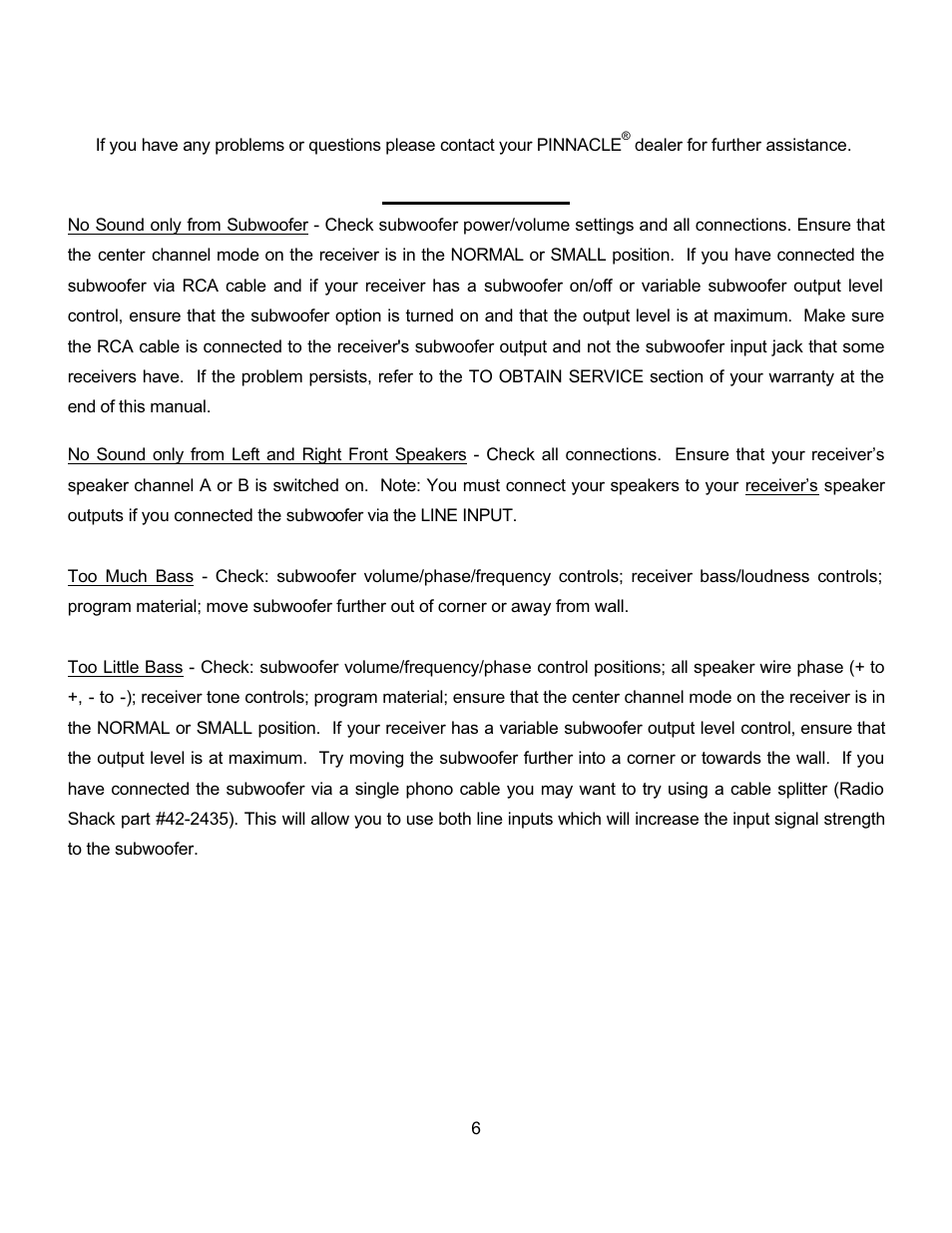 Troubleshooting | Pinnacle Speakers 3 User Manual | Page 11 / 17
