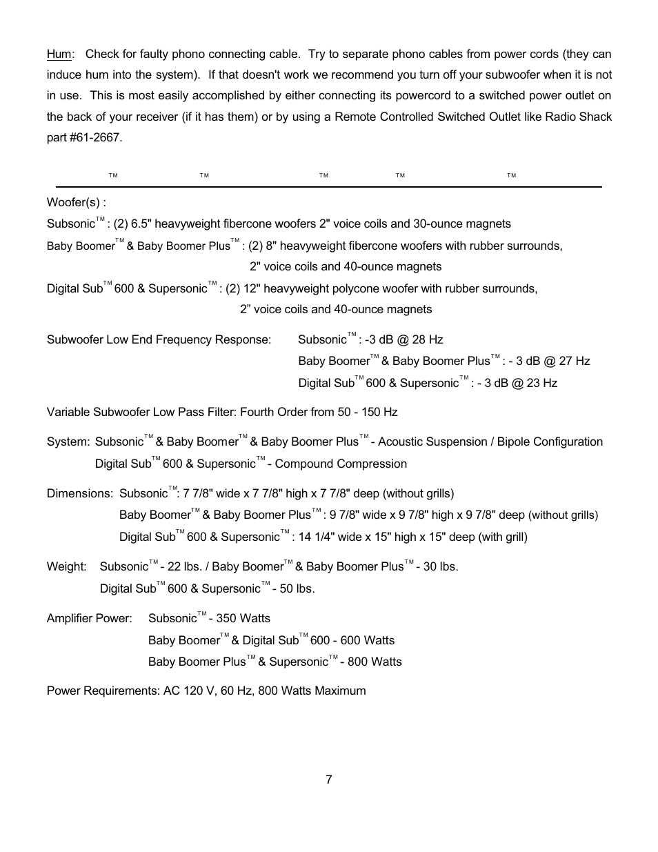 Specs | Pinnacle Speakers 3 User Manual | Page 12 / 17