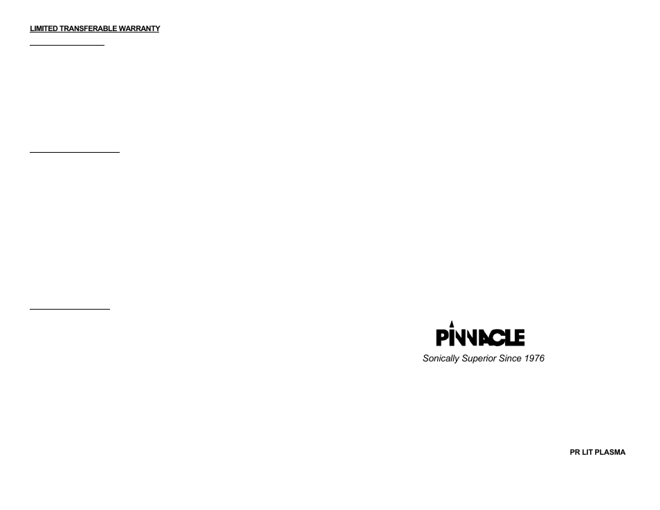 Warranty, Sonically superior since 1976 | Pinnacle Speakers 3 User Manual | Page 4 / 17