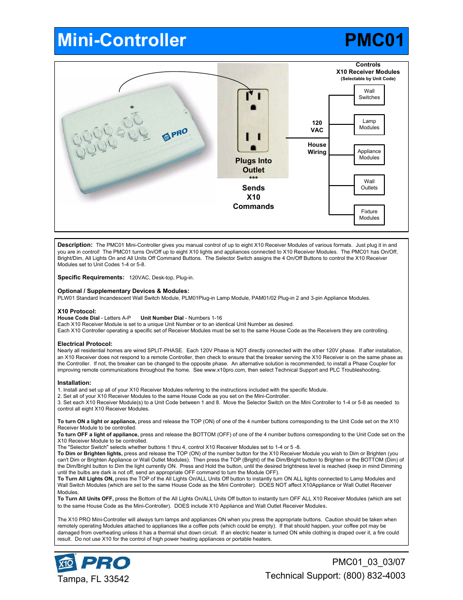 Pro-Tech PMC01 User Manual | 1 page