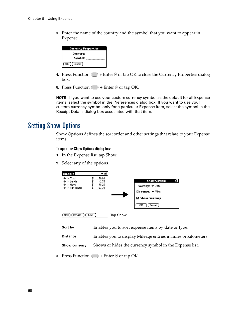 Setting show options | Palm Tungsten W User Manual | Page 112 / 428