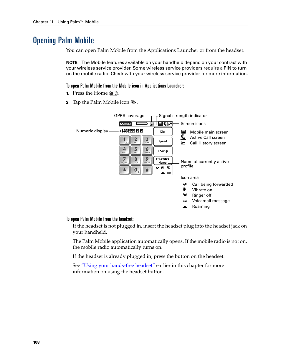 Opening palm mobile | Palm Tungsten W User Manual | Page 122 / 428