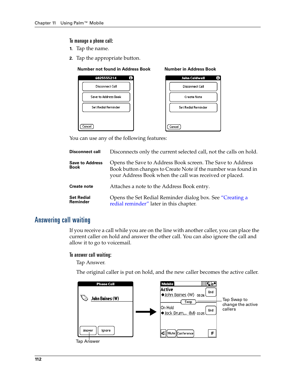 Answering call waiting | Palm Tungsten W User Manual | Page 126 / 428