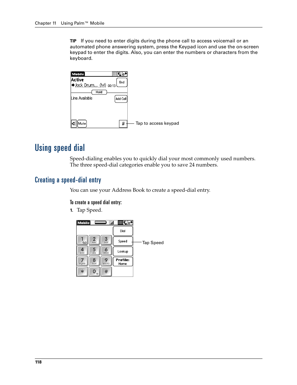 Using speed dial, Creating a speed-dial entry | Palm Tungsten W User Manual | Page 132 / 428