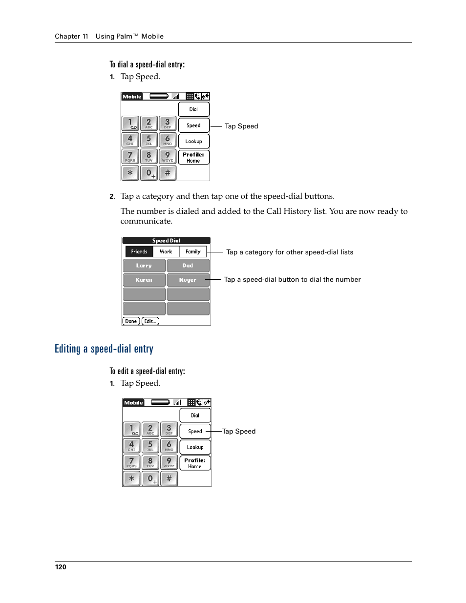 Editing a speed-dial entry | Palm Tungsten W User Manual | Page 134 / 428