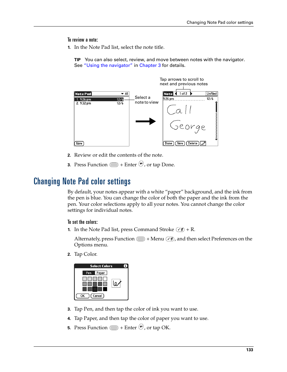 Changing note pad color settings | Palm Tungsten W User Manual | Page 147 / 428