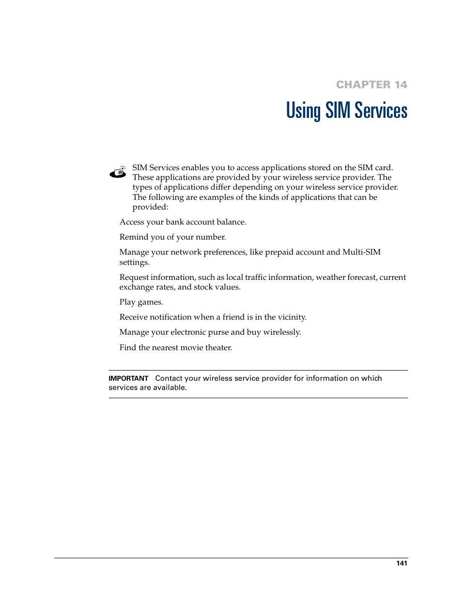 Using sim services, Chapter 14: using sim services, Chapter 14 | Palm Tungsten W User Manual | Page 155 / 428