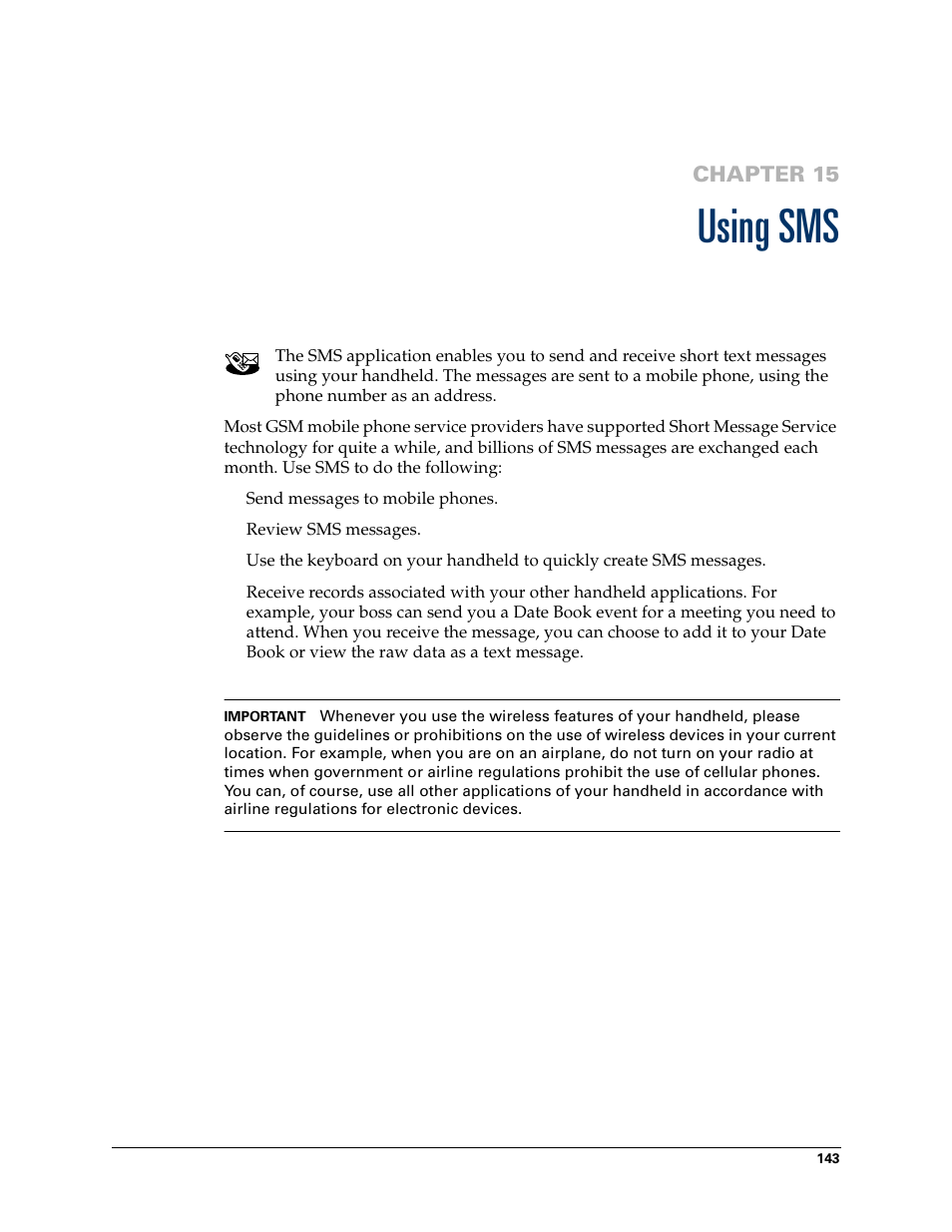 Using sms, Chapter 15: using sms, Chapter 15 | Palm Tungsten W User Manual | Page 157 / 428