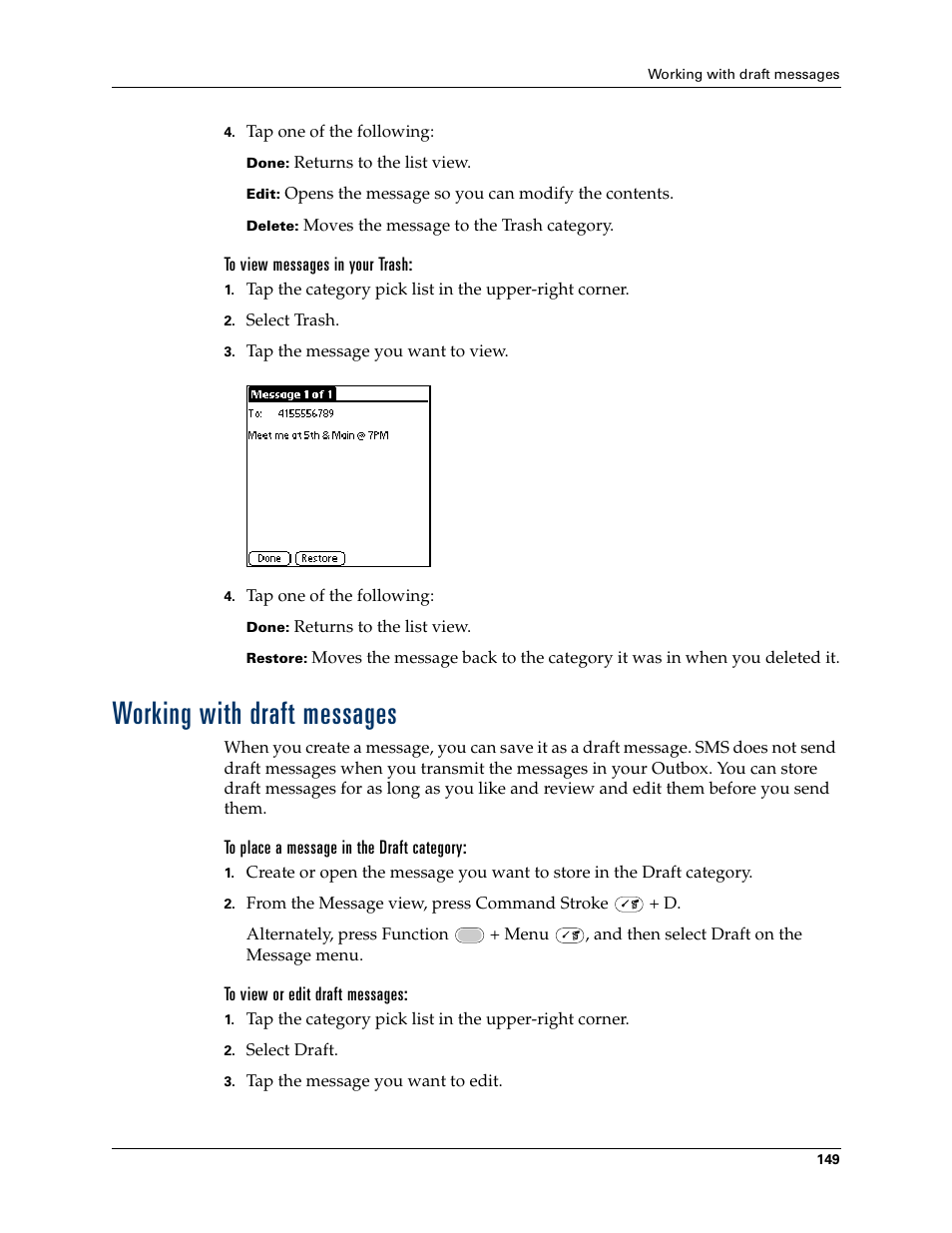 Working with draft messages | Palm Tungsten W User Manual | Page 163 / 428