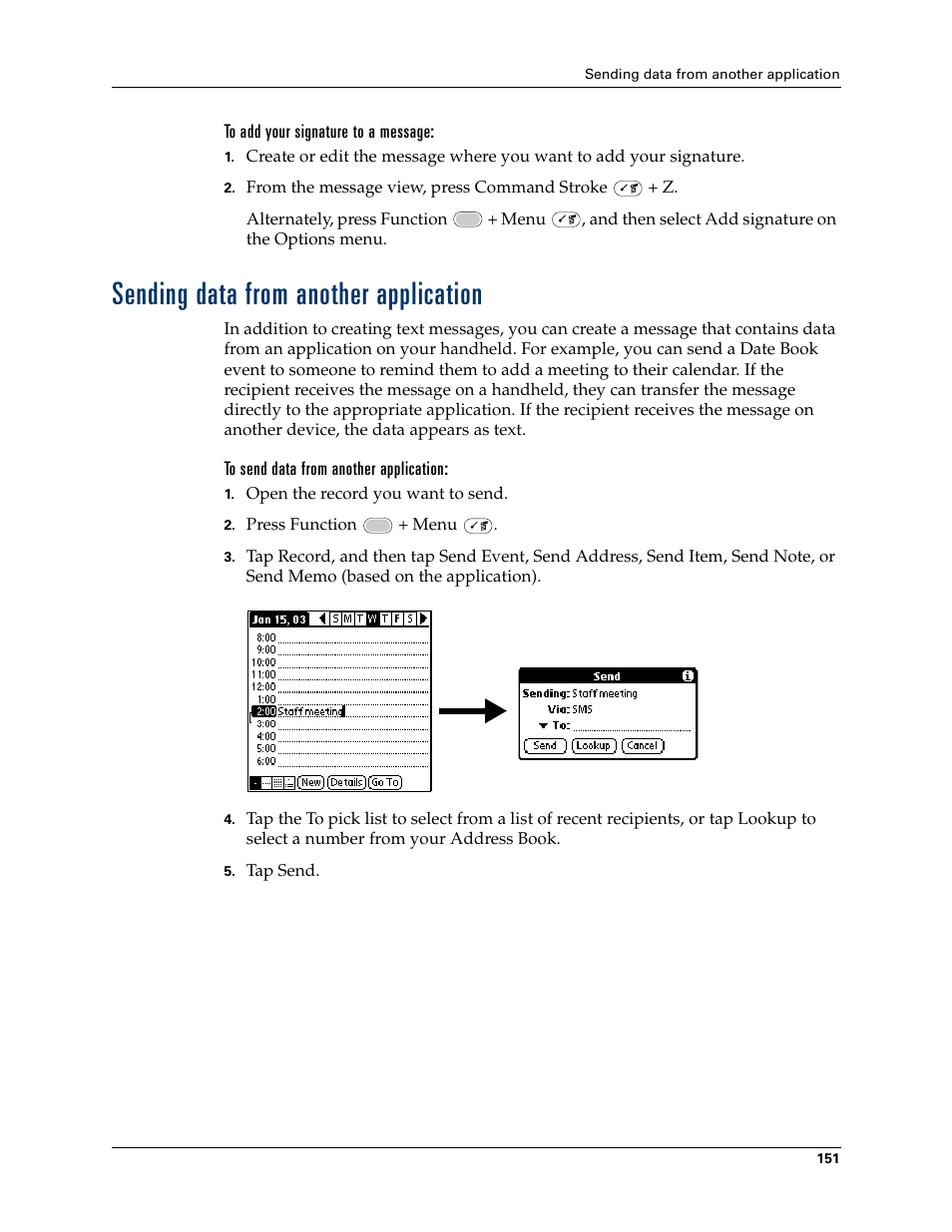 Sending data from another application | Palm Tungsten W User Manual | Page 165 / 428