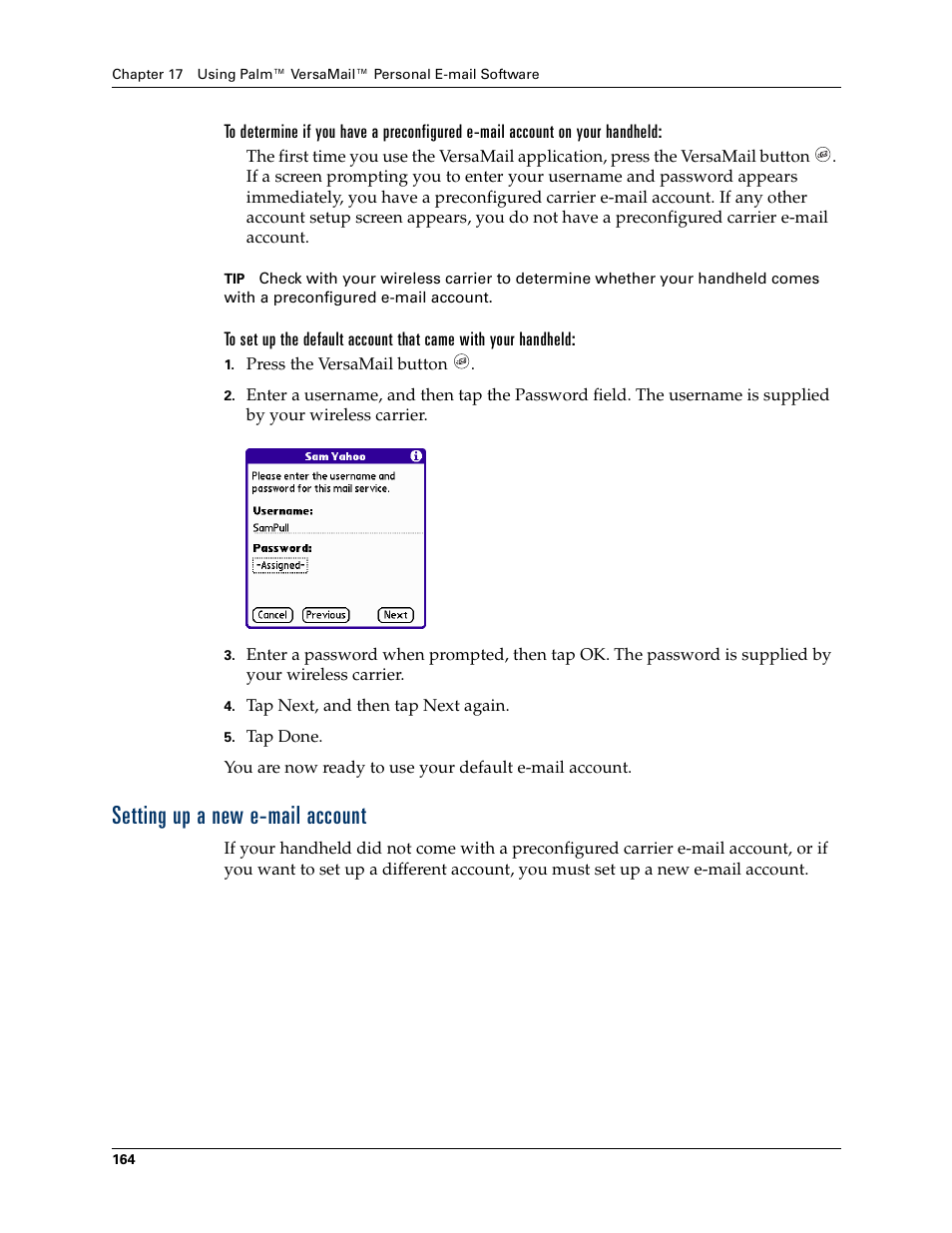 Setting up a new e-mail account | Palm Tungsten W User Manual | Page 178 / 428