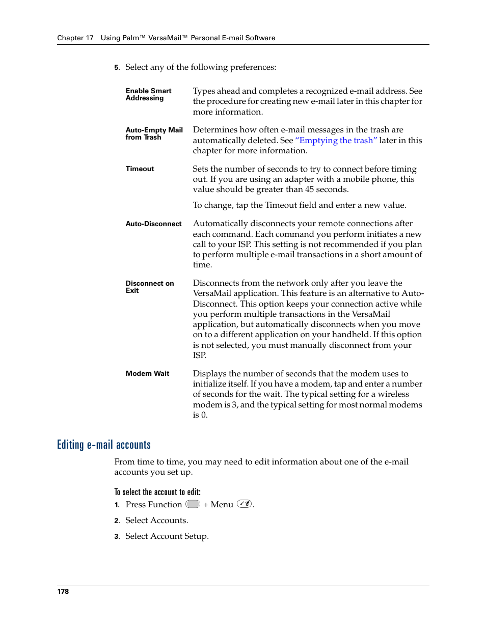 Editing e-mail accounts | Palm Tungsten W User Manual | Page 192 / 428